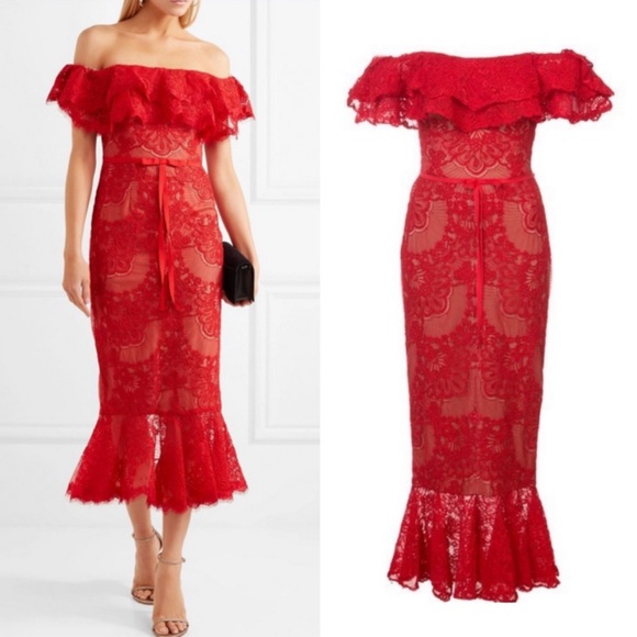 Marchesa Notte Dresses & Skirts - Marchesa Notte Red Laced Cocktail Dress in Size 0